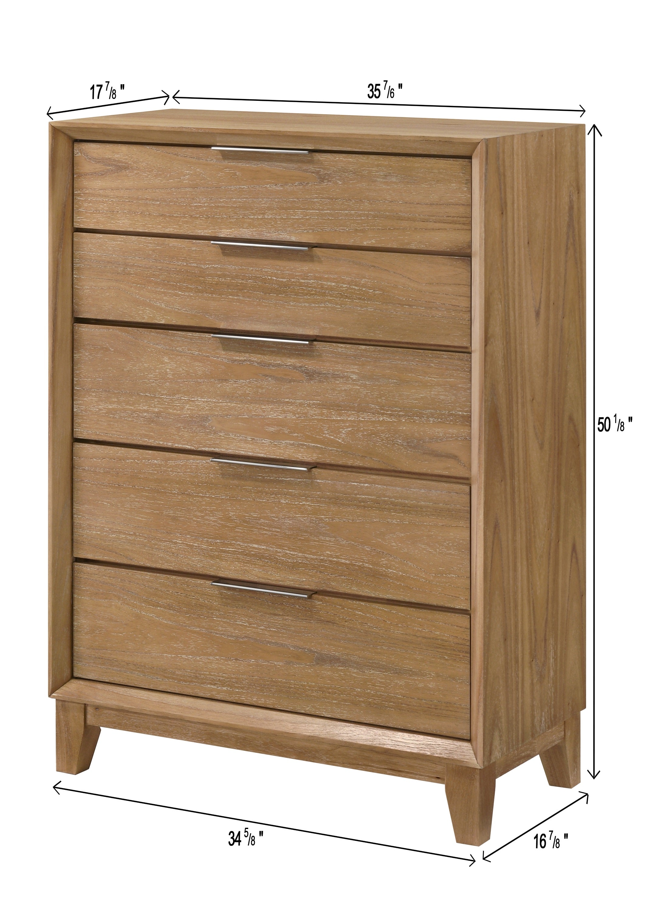 Florian 4-Piece Natural Light Wood Grain Fabric Padded Headboard Queen Bedroom Set with Footboard Drawers – B6572
