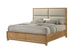 Florian 4-Piece Natural Light Wood Grain Fabric Padded Headboard Queen Bedroom Set with Footboard Drawers – B6572