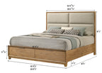 Florian 4-Piece Natural Light Wood Grain Fabric Padded Headboard Queen Bedroom Set with Footboard Drawers – B6572