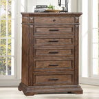 00-658-4PC 4 pc Mar Vista heirloom walnut finish wood chevron design inlay queen bed set with USB ports