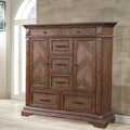 00-658-075 Mar Vista heirloom walnut finish wood chevron design inlay 2 cabinet door tall chest armoire dresser