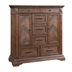 00-658-075 Mar Vista heirloom walnut finish wood chevron design inlay 2 cabinet door tall chest armoire dresser