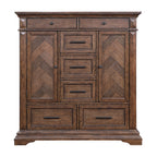00-658-075 Mar Vista heirloom walnut finish wood chevron design inlay 2 cabinet door tall chest armoire dresser