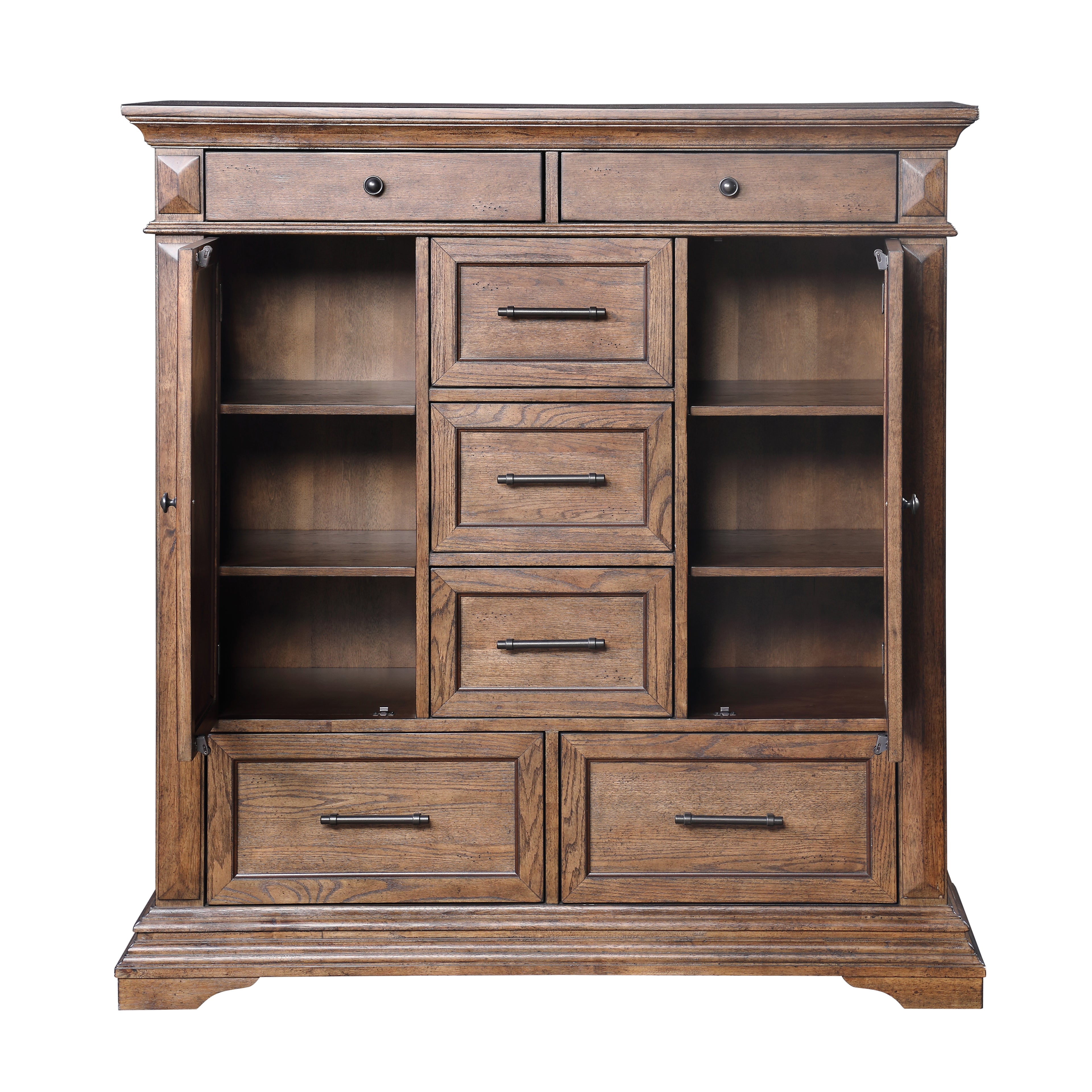 00-658-075 Mar Vista heirloom walnut finish wood chevron design inlay 2 cabinet door tall chest armoire dresser