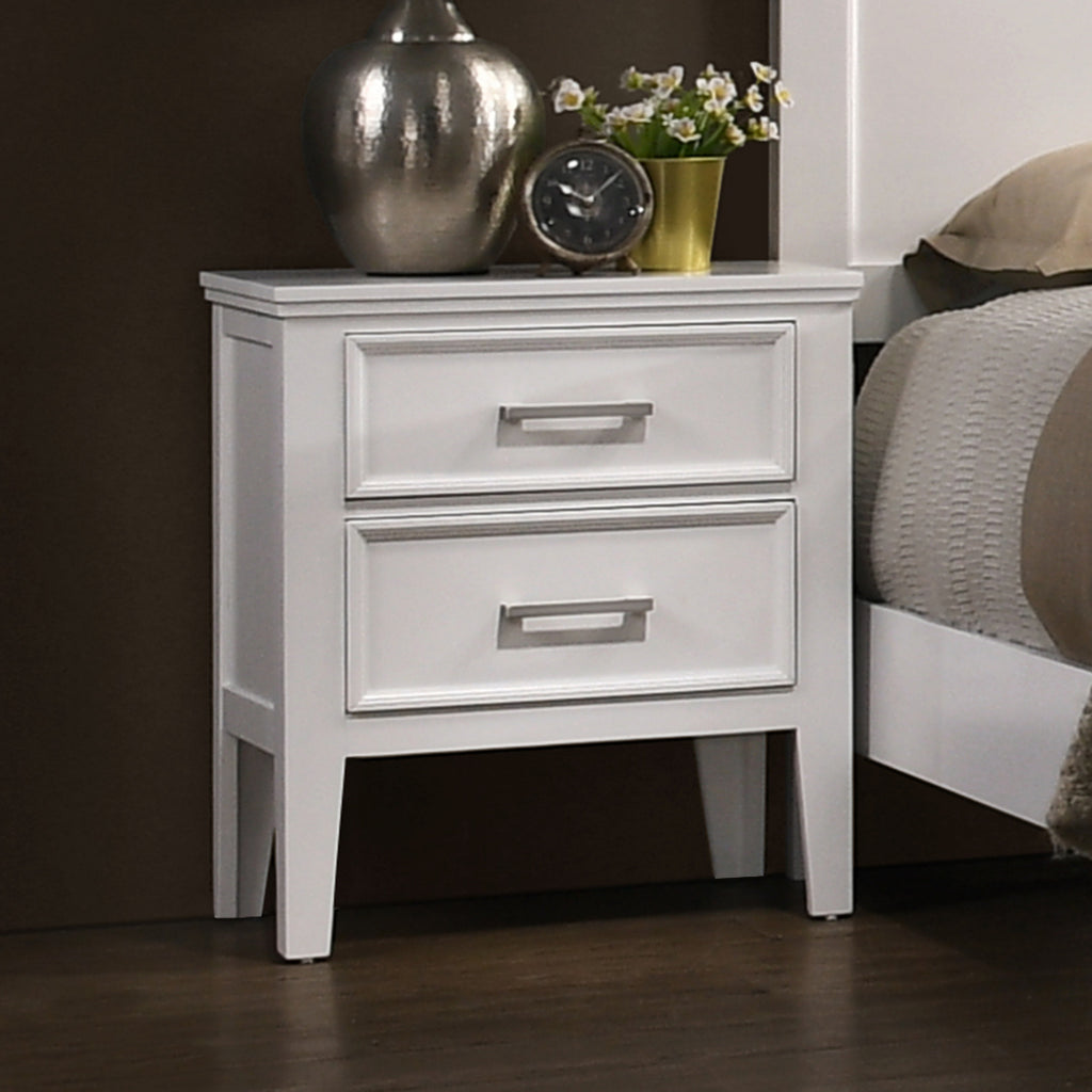 00-677W-4PC 4 pc Andover white finish wood modern rustic style paneled headboard queen bed set