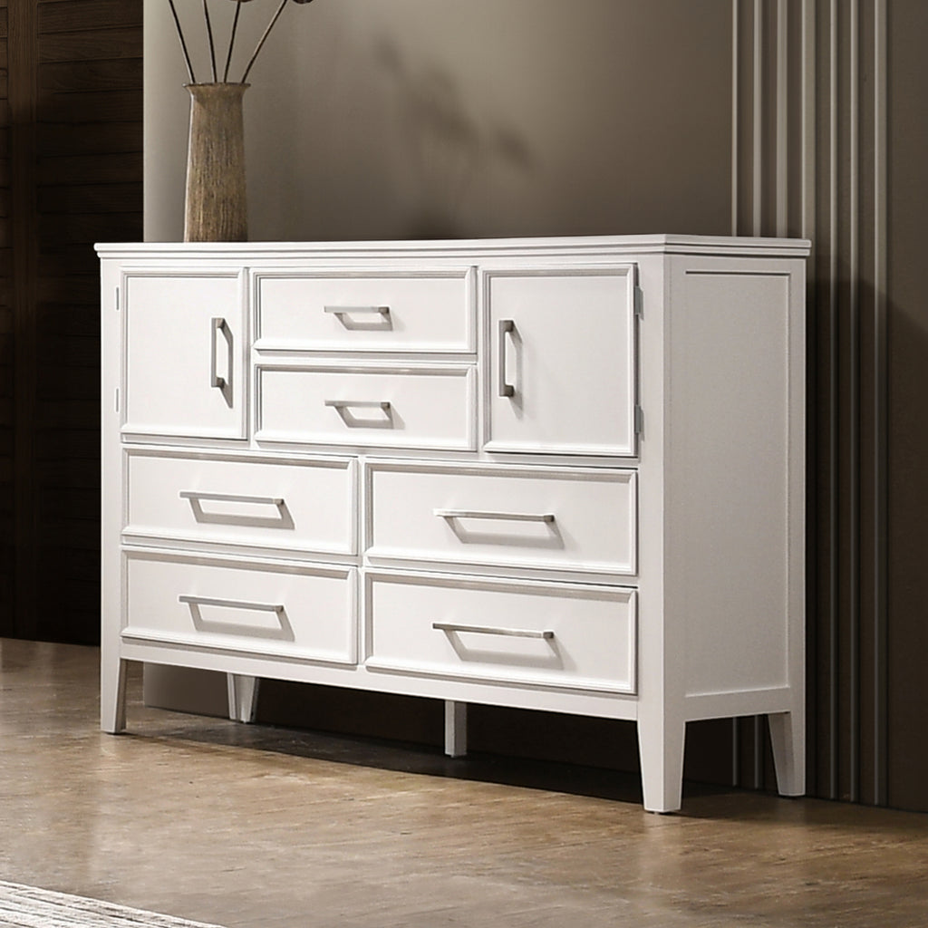 00-677W-4PC 4 pc Andover white finish wood modern rustic style paneled headboard queen bed set