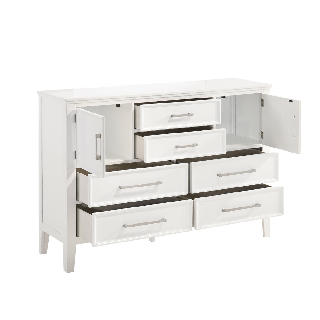 00-677W-4PC 4 pc Andover white finish wood modern rustic style paneled headboard queen bed set