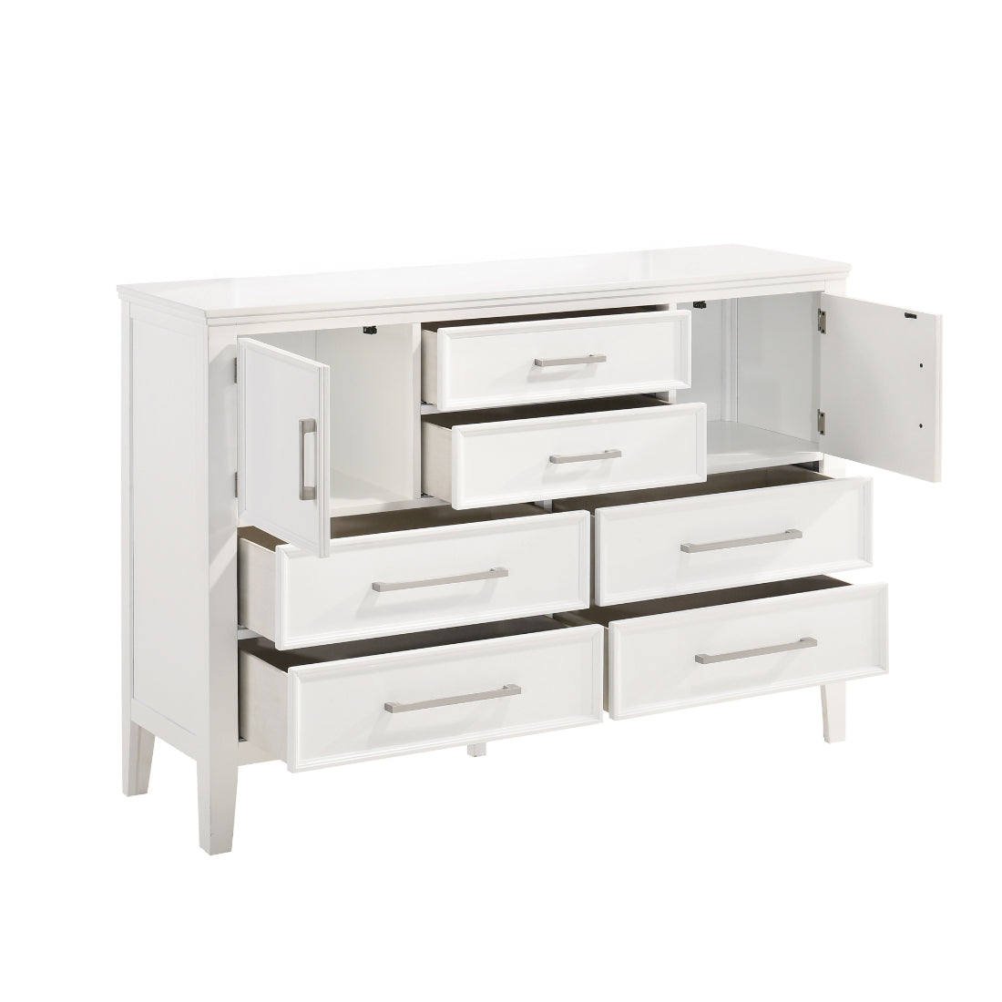 00-677W-4PC 4 pc Andover white finish wood modern rustic style paneled headboard queen bed set