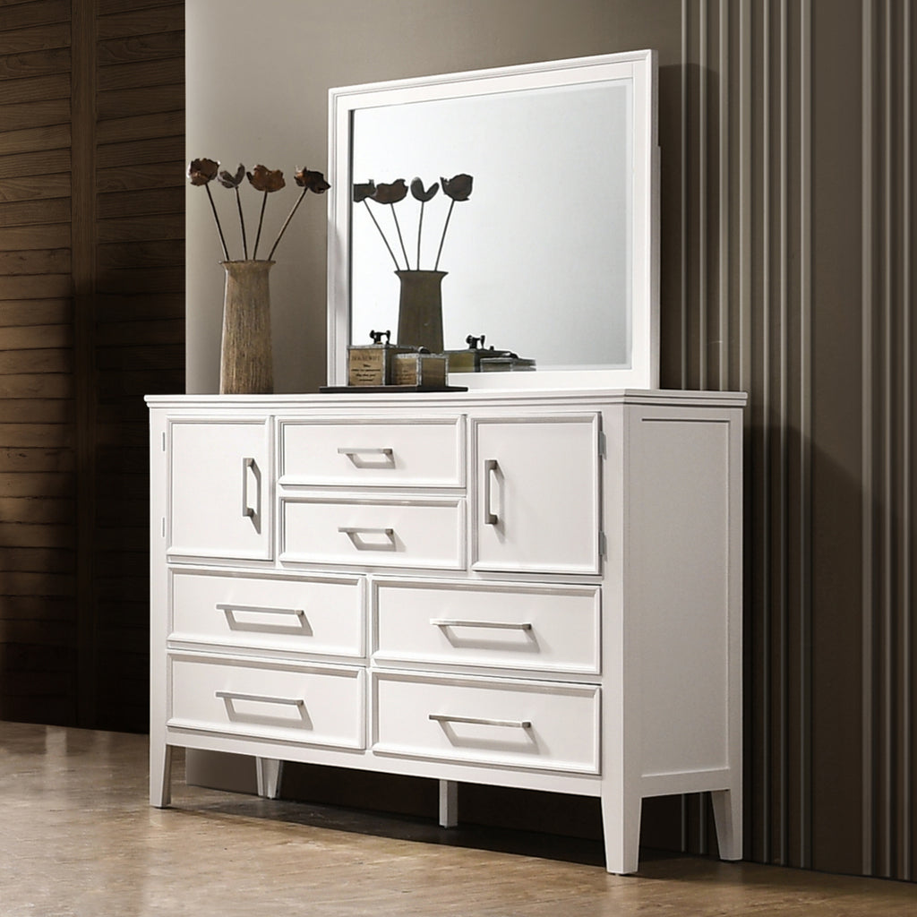 00-677W-4PC 4 pc Andover white finish wood modern rustic style paneled headboard queen bed set