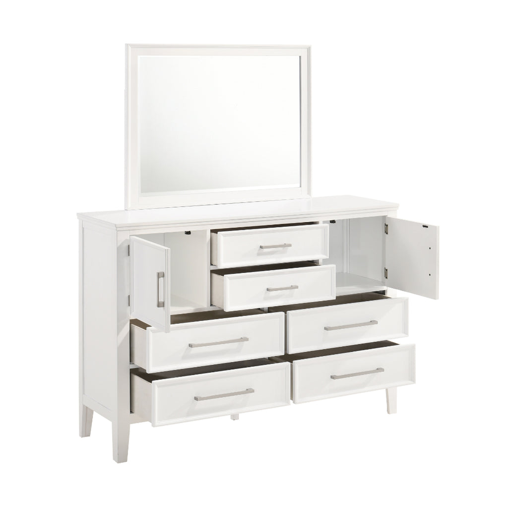 00-677W-4PC 4 pc Andover white finish wood modern rustic style paneled headboard queen bed set