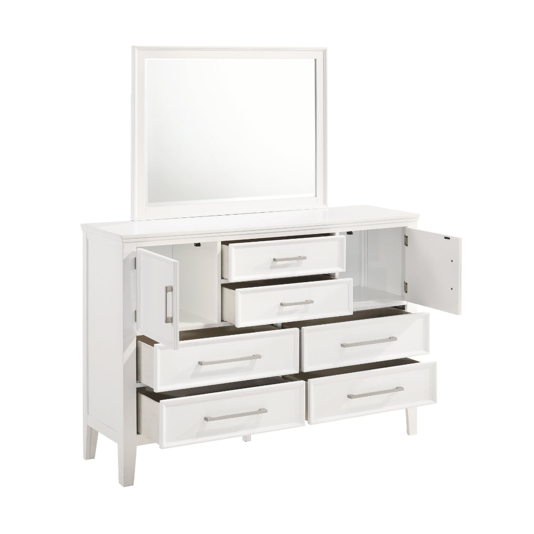 00-677W-4PC 4 pc Andover white finish wood modern rustic style paneled headboard queen bed set
