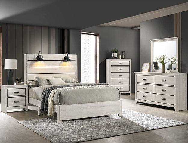 B6810 4 pc Carter reclaimed cream white weathered finish wood queen bedroom set