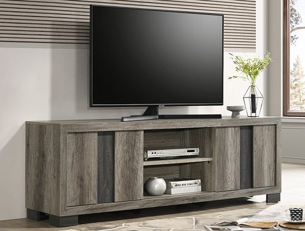 B6830-99 Rangley rustic grey / brown finish wood 2 sliding doors 72" wide TV stand media center