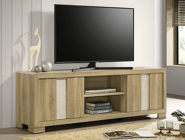 B6832-99 Rangley driftwood finish wood 2 sliding doors 72" wide TV stand media center