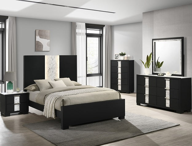 B6835-4PC 4 pc Rangley black finish wood LED headboard queen bedroom set
