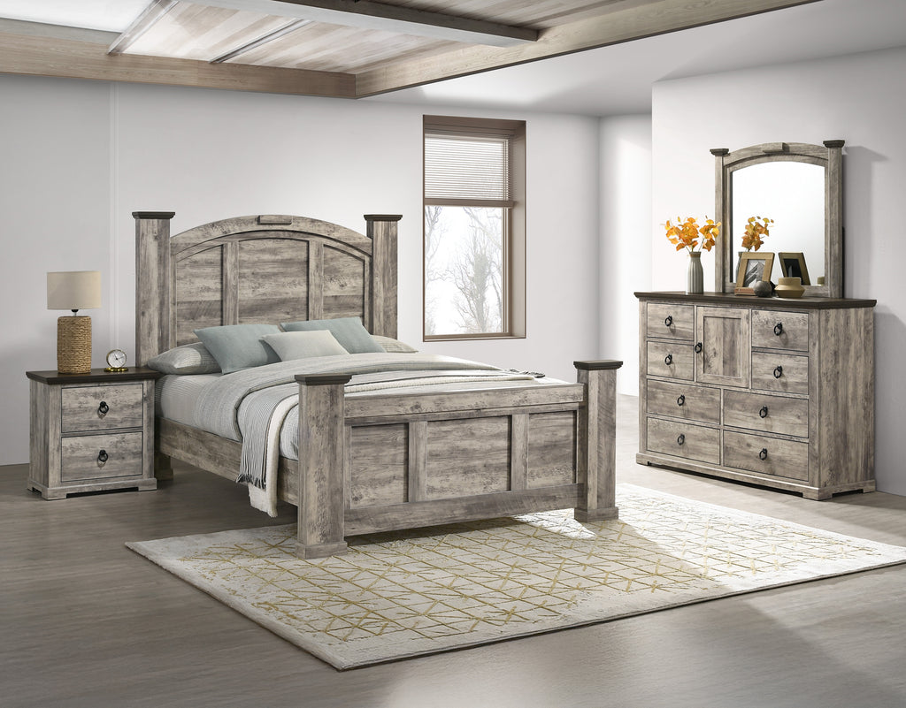 B6840 4 pc Ella Mae rustic driftwood grey finish wood poster queen bedroom set
