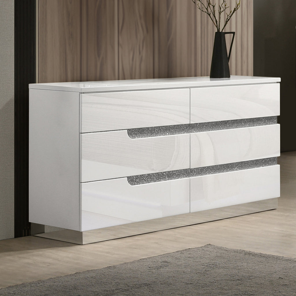 00-B69-4PC 4 pc Paradox high gloss white finish wood queen bed set LED lighting and shimmering accents