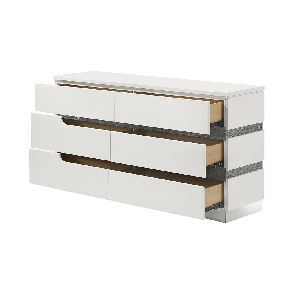 00-B69-4PC 4 pc Paradox high gloss white finish wood queen bed set LED lighting and shimmering accents