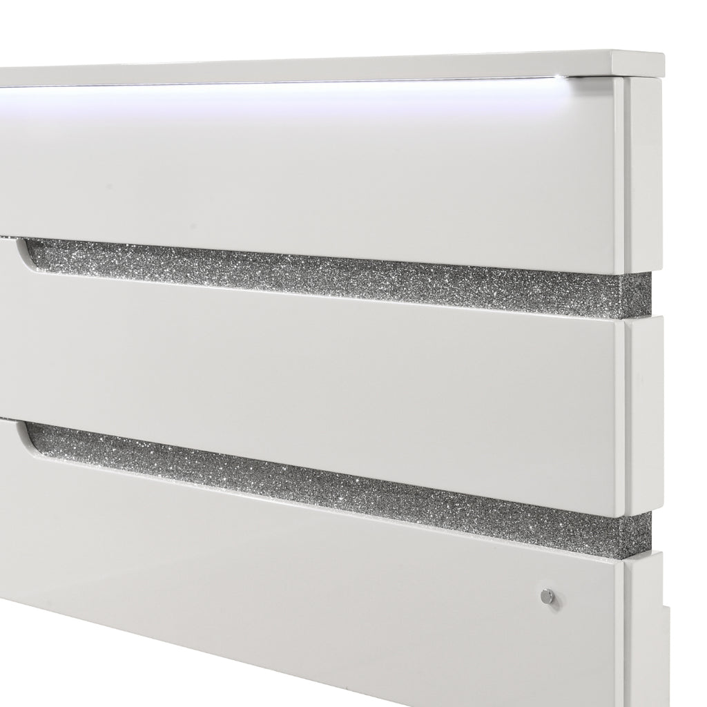 00-B69-4PC 4 pc Paradox high gloss white finish wood queen bed set LED lighting and shimmering accents