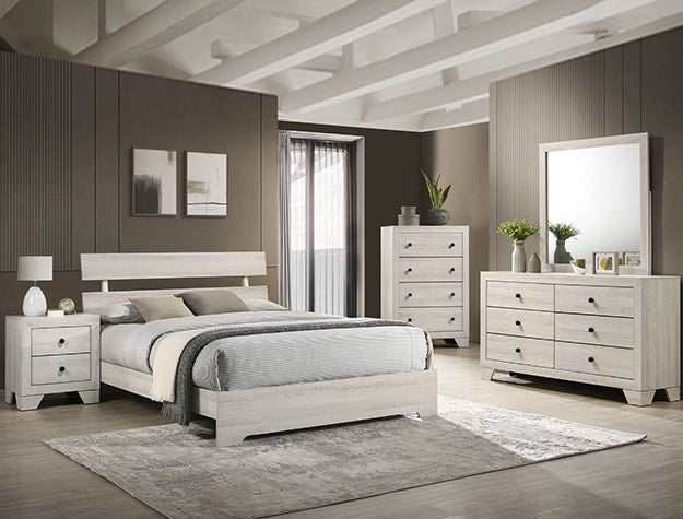 B6982 4 pc Atticus off white weathered finish wood queen bedroom set