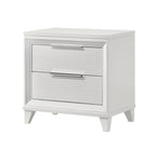 Crown mark B7300 4 pc Cressida white finish wood silver trim highlights LED headboard boucle tufted fabric queen bedroom set