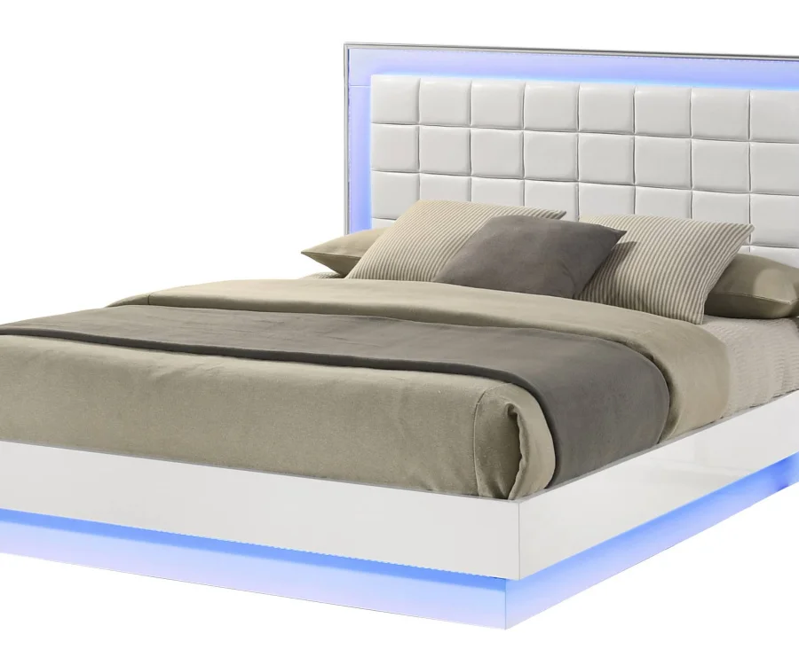 B750-4PC 4 pc Elma white high gloss lacquer finish faux leather queen platform bedroom set with LED