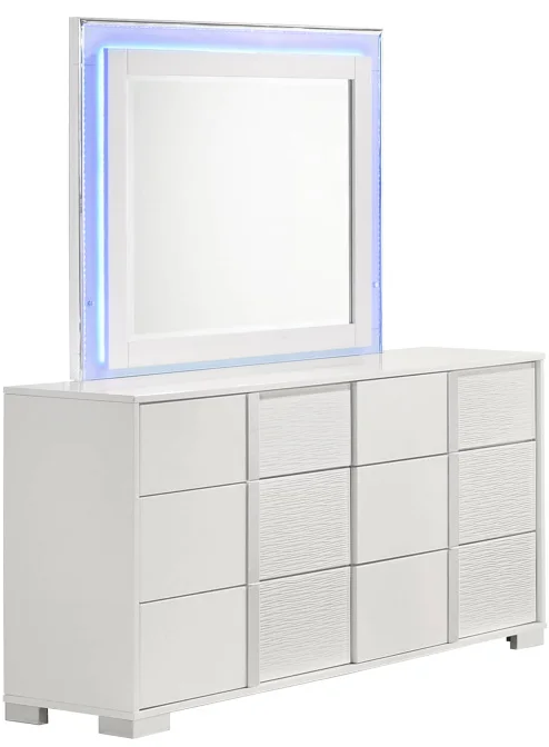 B750-4PC 4 pc Elma white high gloss lacquer finish faux leather queen platform bedroom set with LED