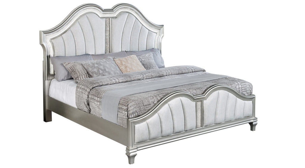 B760-4PC 4 pc Francis silver glittery finish wood padded headboard LED accents queen bedroom set
