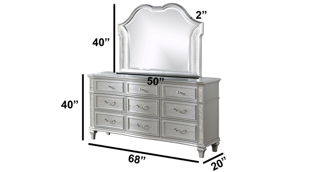 B760-4PC 4 pc Francis silver glittery finish wood padded headboard LED accents queen bedroom set