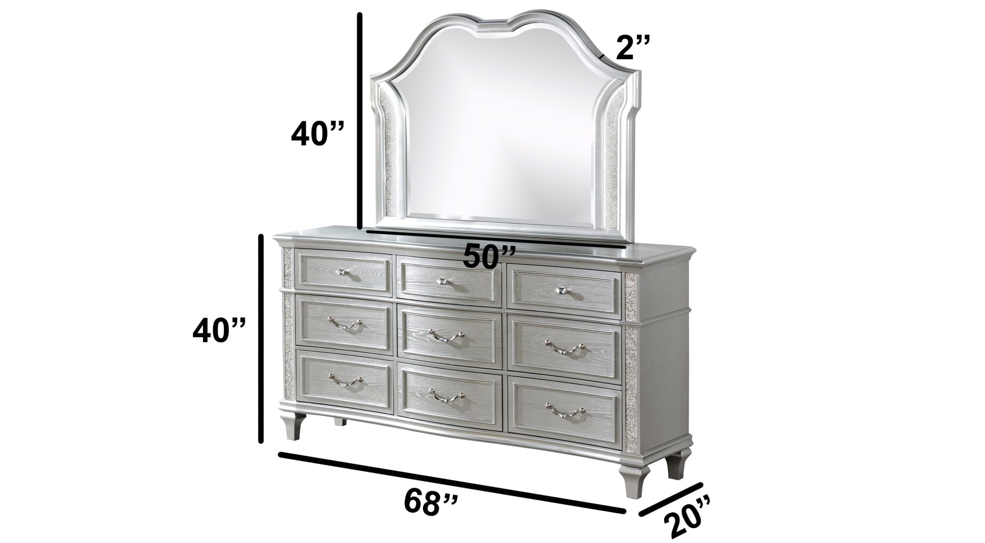 B760-4PC 4 pc Francis silver glittery finish wood padded headboard LED accents queen bedroom set