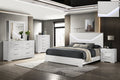 Mc Ferran High Gloss White Finish Wood Lighted Headboard Queen Bedroom Set with Textured Raised Design – B777-4PC
