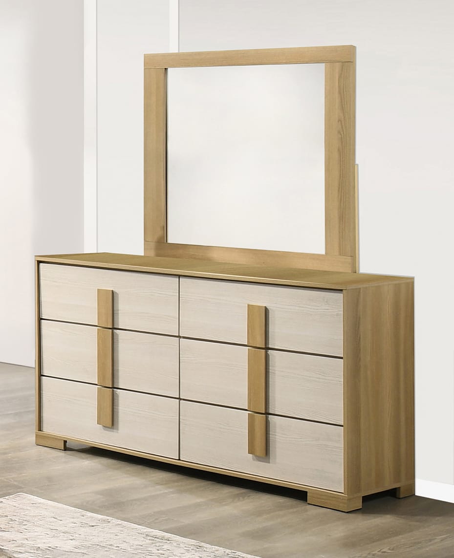 B780-4PC 4 pc Hyland natural and white finish wood queen bedroom set mid-century modern LED lighting