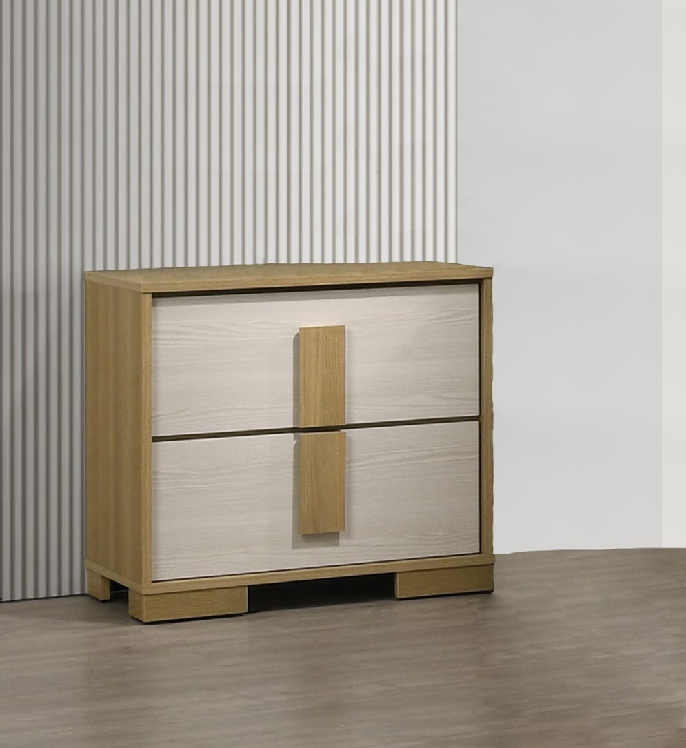 B780-4PC 4 pc Hyland natural and white finish wood queen bedroom set mid-century modern LED lighting