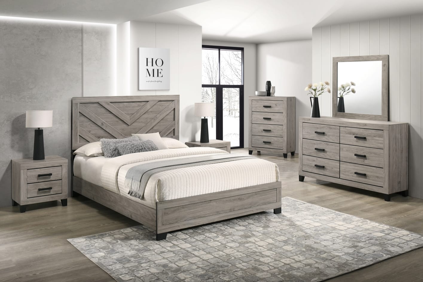 B790-4PC 4 pc Hyland light grey finish wood queen bedroom set