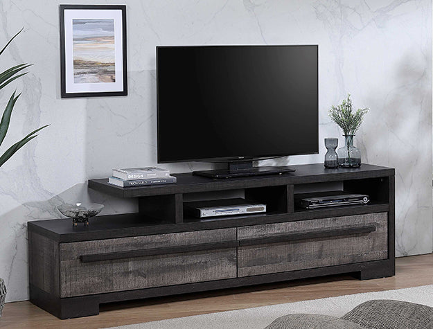 B8160-9 Remington two tone ebony and grey finish wood 71" wide mid-century modern TV stand media center