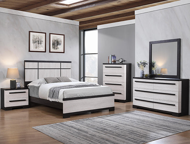 B8162-4PC 4 pc Remington two tone black and white wood grain finish queen bedroom set