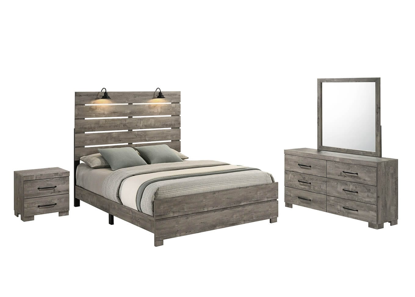 B820-4PC  4 pc Hazeltone rustic antique grey wood grain paneled finish wood queen bed set