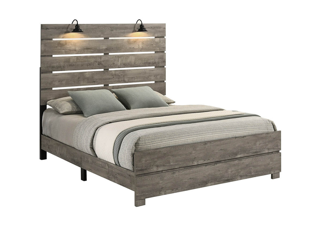 B820-4PC  4 pc Hazeltone rustic antique grey wood grain paneled finish wood queen bed set