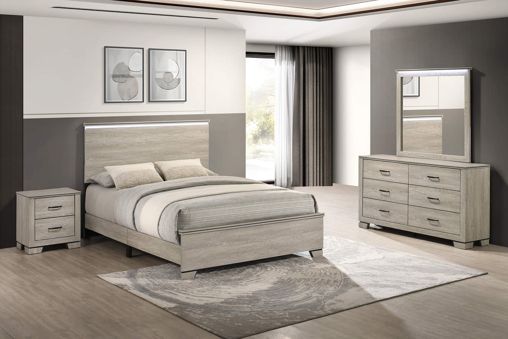 B830-4PC 4 pc Elijah rustic grey wood grain finish wood LED accent lighting queen bedroom set