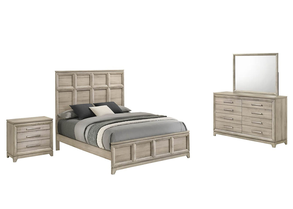 B840-4PC  4 pc Hampton bay grey weathered good grain paneled finish wood queen bed set
