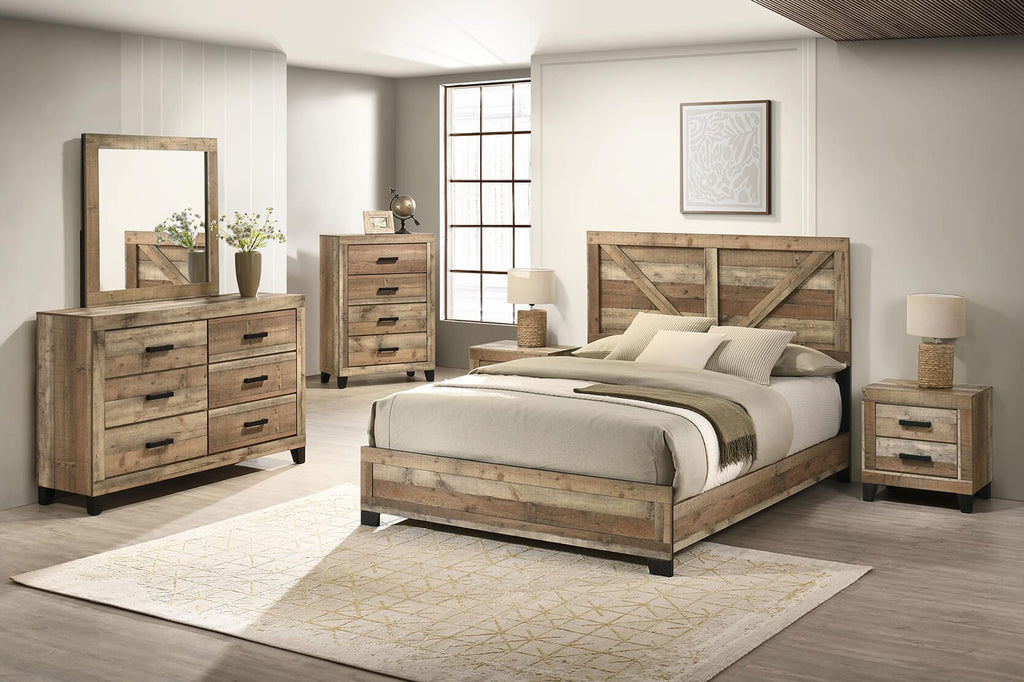 B850-4PC  4 pc Hampton weathered brown pine wood grain paneled finish wood queen bed set