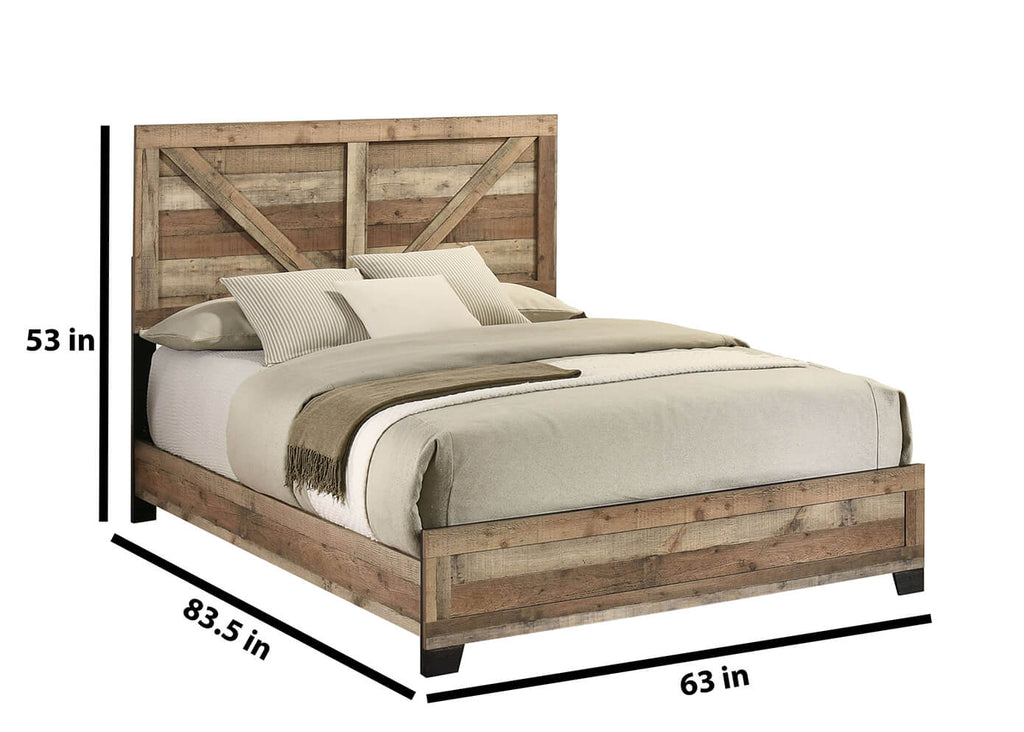B850-4PC  4 pc Hampton weathered brown pine wood grain paneled finish wood queen bed set