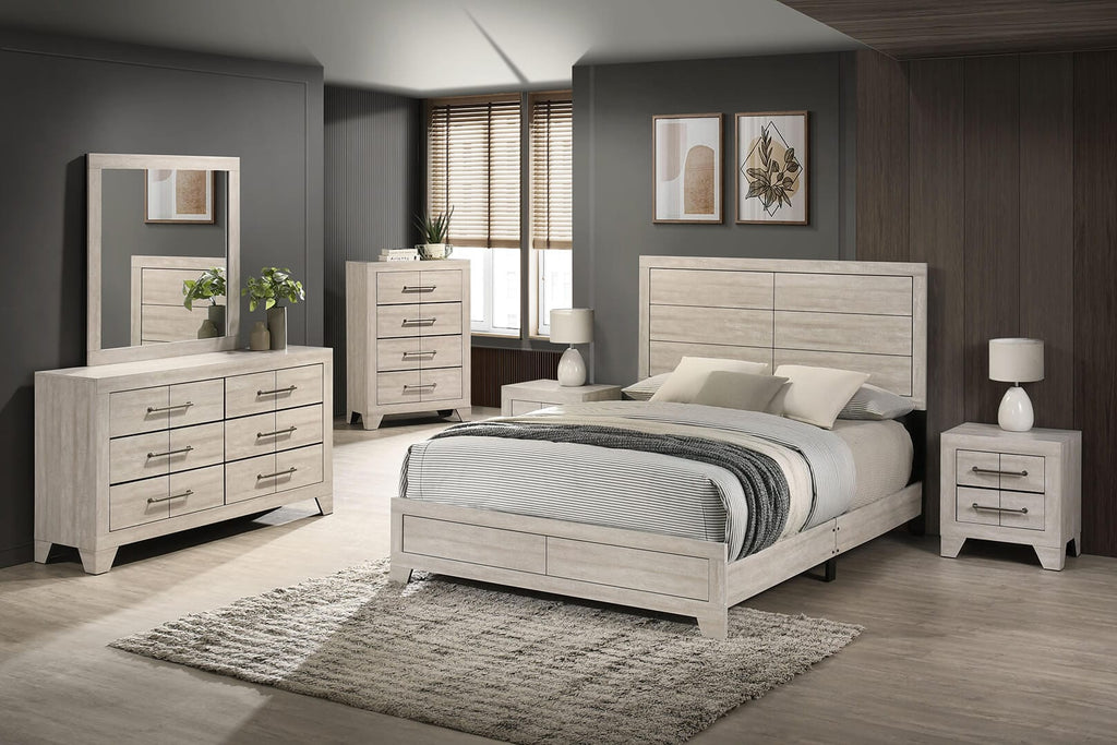 B860-4PC  4 pc Hampton rustic grey oak good grain paneled finish wood queen bed set