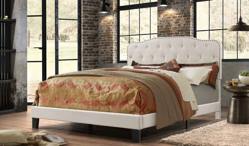 B88 Charlton home castalina beige linen fabric nail head trim tufted queen bed set