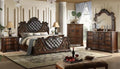 Mc Ferran B9000 4 pc Rosdorf park ariyan cherry brown finish wood faux leather tufted queen bedroom set
