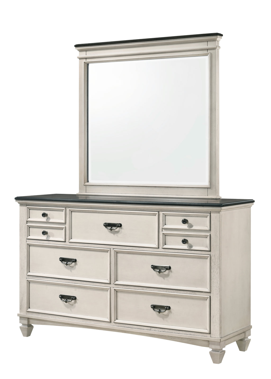 B9100 4 pc Sawyer rustic two tone antique white and brown weathered finish wood queen bedroom set