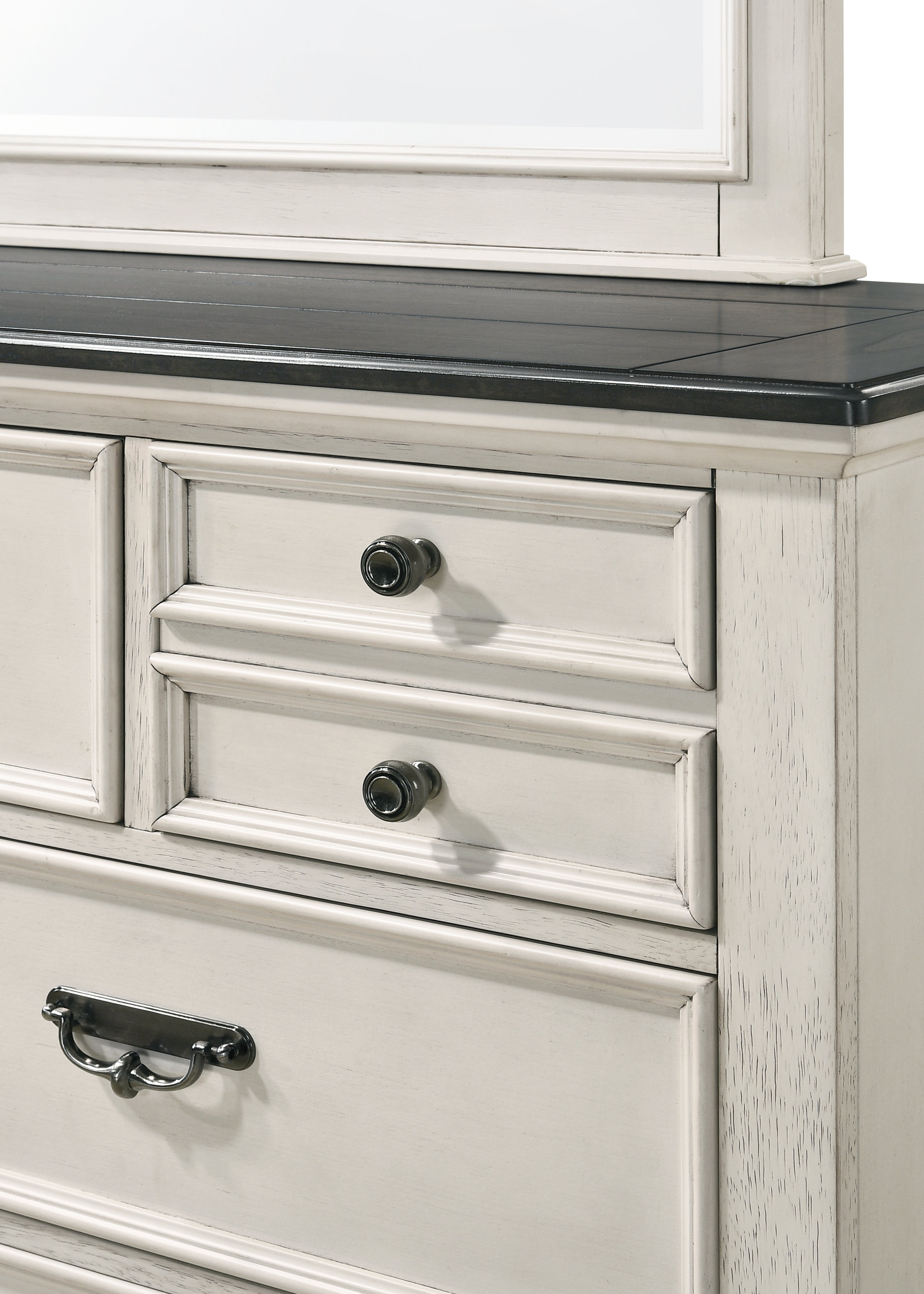 B9100 4 pc Sawyer rustic two tone antique white and brown weathered finish wood queen bedroom set