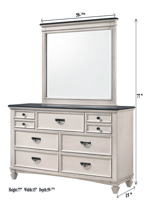 B9100 4 pc Sawyer rustic two tone antique white and brown weathered finish wood queen bedroom set