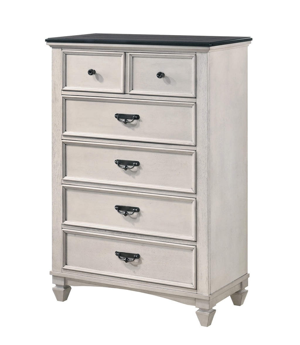 B9100 4 pc Sawyer rustic two tone antique white and brown weathered finish wood queen bedroom set