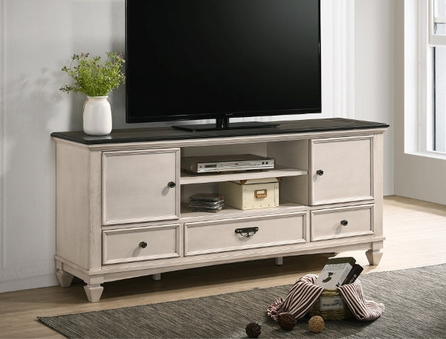 B9100-7 A & J homes studio sawyer rustic weathered finish wood TV stand console